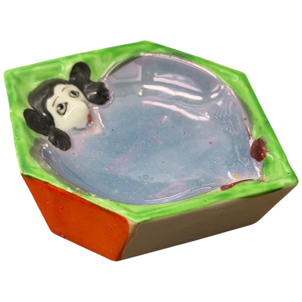 Vintage Made in Japan Ceramic Trinket Dish Woman in Bathtub Novelty Vintage